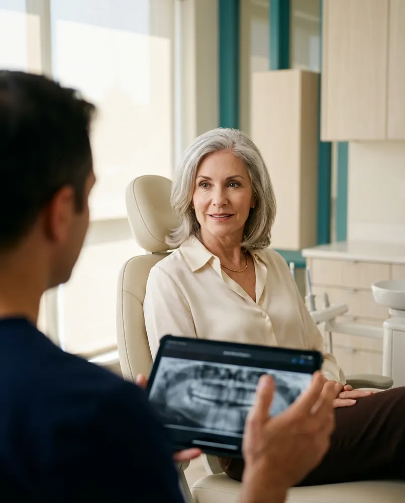 Dentist reviewing a 3D dental scan with a patient at St. Clair Family Dentistry