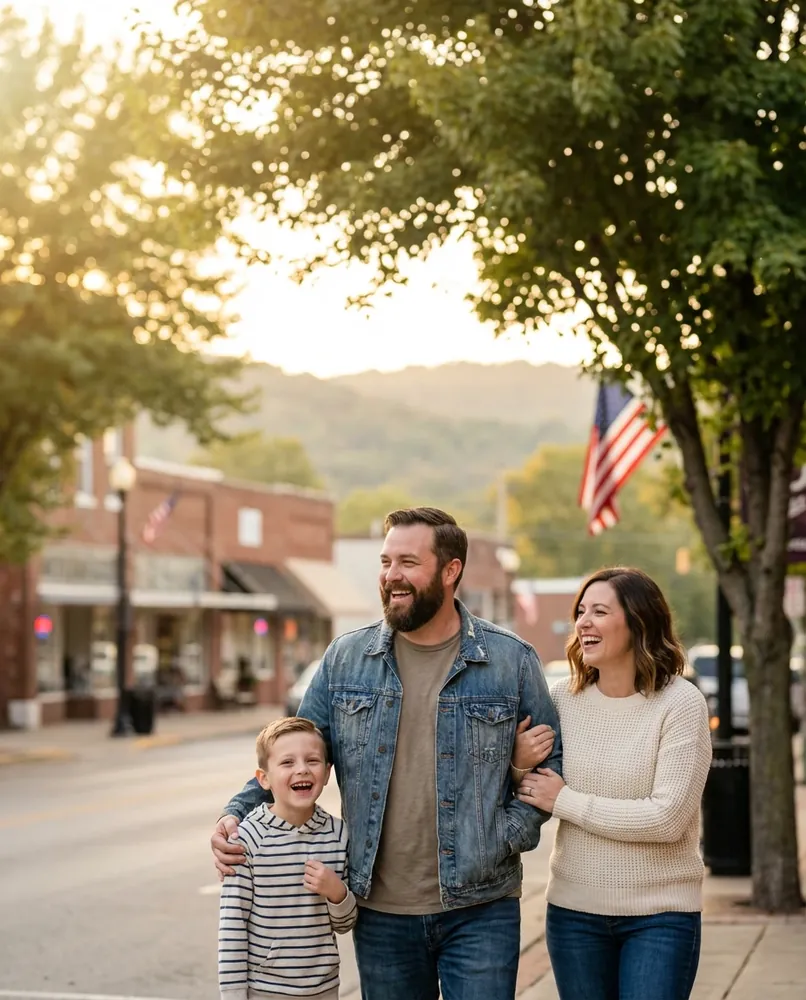A family in downtown St. Clair, Missouri