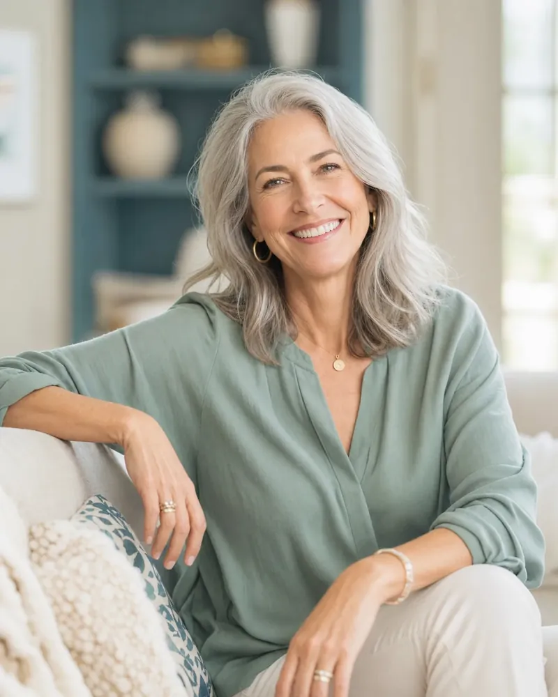 A woman in her sixties smiling after a full-arch All-on-4 implant restoration
