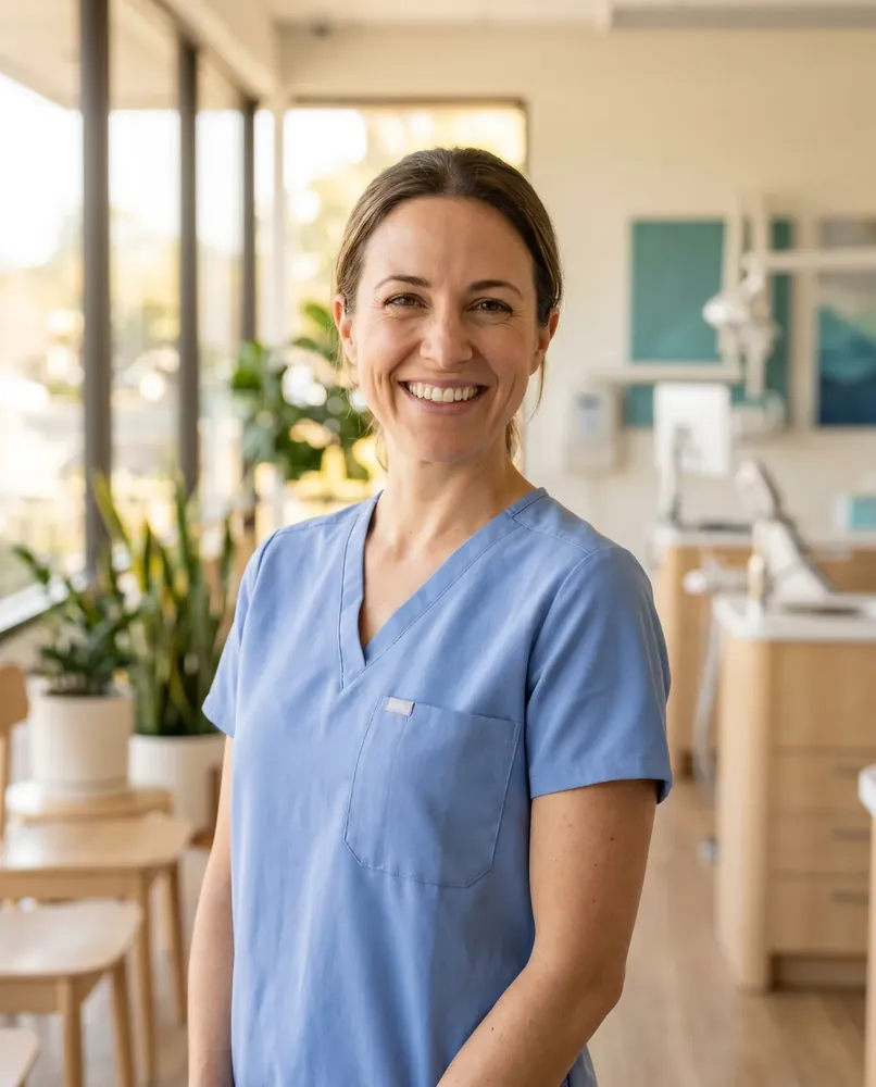 A warm, welcoming dentist in a bright modern St. Clair dental office