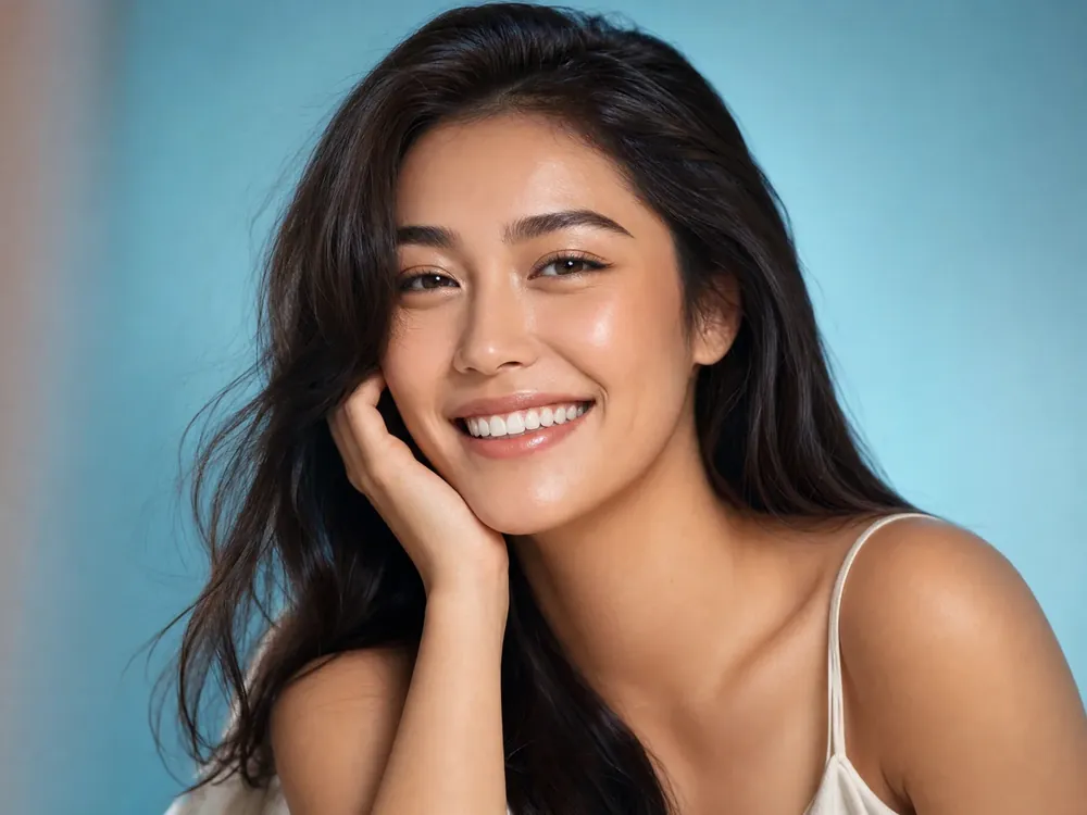 A radiant young woman smiling after porcelain veneers